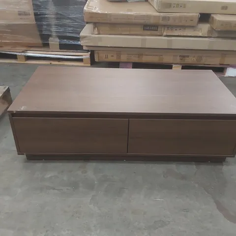 MID-CENTURY 120 CM WALNUT RECTANGULAR COFFEE TABLE WITH 4 DRAWERS, STORAGE & DURABLE SURFACE