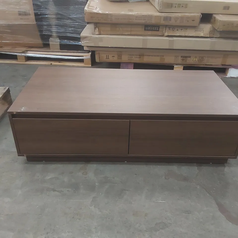 MID-CENTURY 120 CM WALNUT RECTANGULAR COFFEE TABLE WITH 4 DRAWERS, STORAGE & DURABLE SURFACE