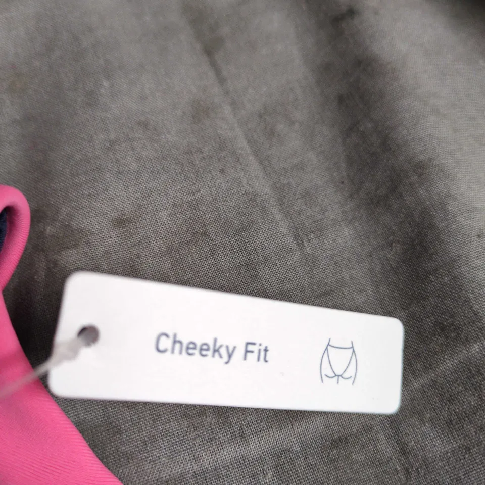 HOLLISTER CHEEKY FIT BIKINI BOTTOM – PINK WITH NAVY PANELS (WOMEN'S SWIMWEAR)-SIZE LARGE
