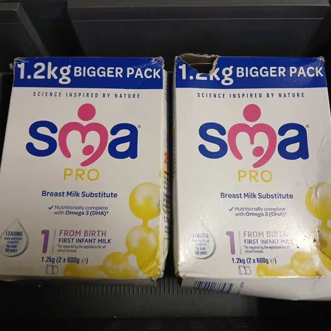 LOT OF 2 1.2KG PACKS OF SMA PRO BREAST MILK SUBSTITUTE FROM BIRTH - 1