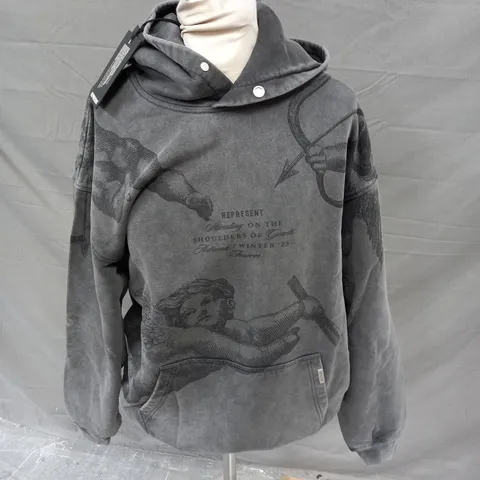 REPRESENT VINTAGE GREY CHERUB ALL OVER HOODIE - MEDIUM