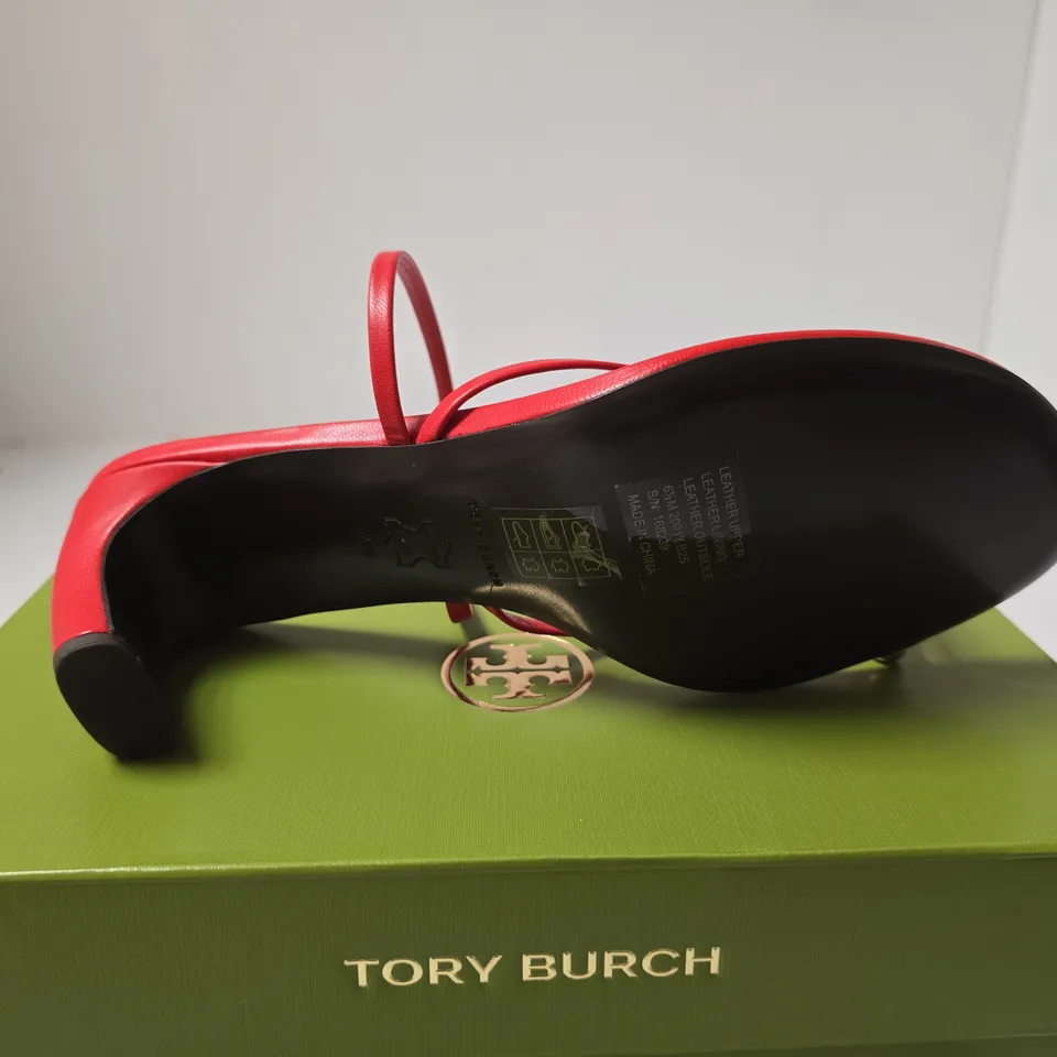 TORY BURCH RED LEATHER SHOES – STRAPPY HEELS USA SIZE 6.5 BOXED