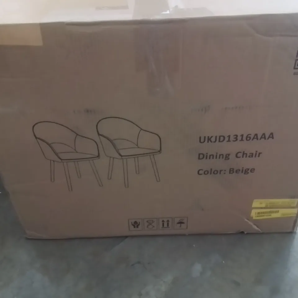 BOXED BEIGE DINING CHAIRS SET OF 2, UPHOLSTERED CHAIRS WITH ARMRESTS& WOODEN LEGS, WOOL LINEN BLEND ARMCHAIRS, ERGONOMIC KITCHEN CHAIR, LIVING ROOM CHAIR