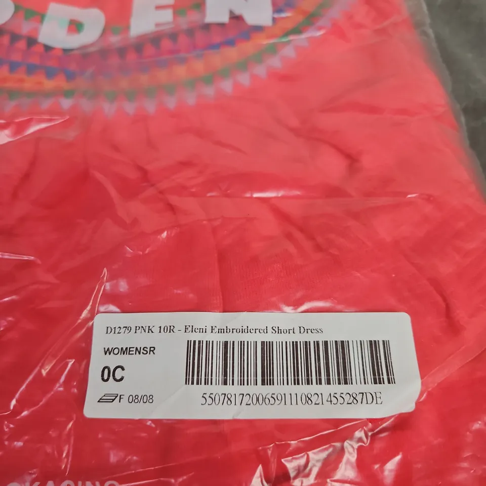 BODEN ELENI EMBROIDERED SHORT DRESS – PINK, UK 10 (10R)