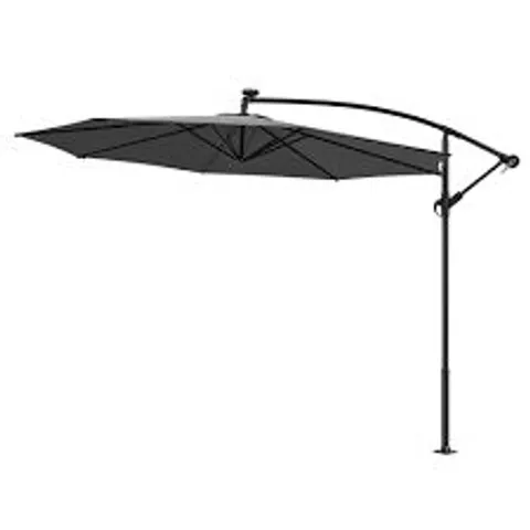 BOXED LIVING AND HOME BREEINS DARK GREY LED UMBRELLA PARASOL 2.6M WITH BASE - LG0928 + LG0534 (2 BOXES)