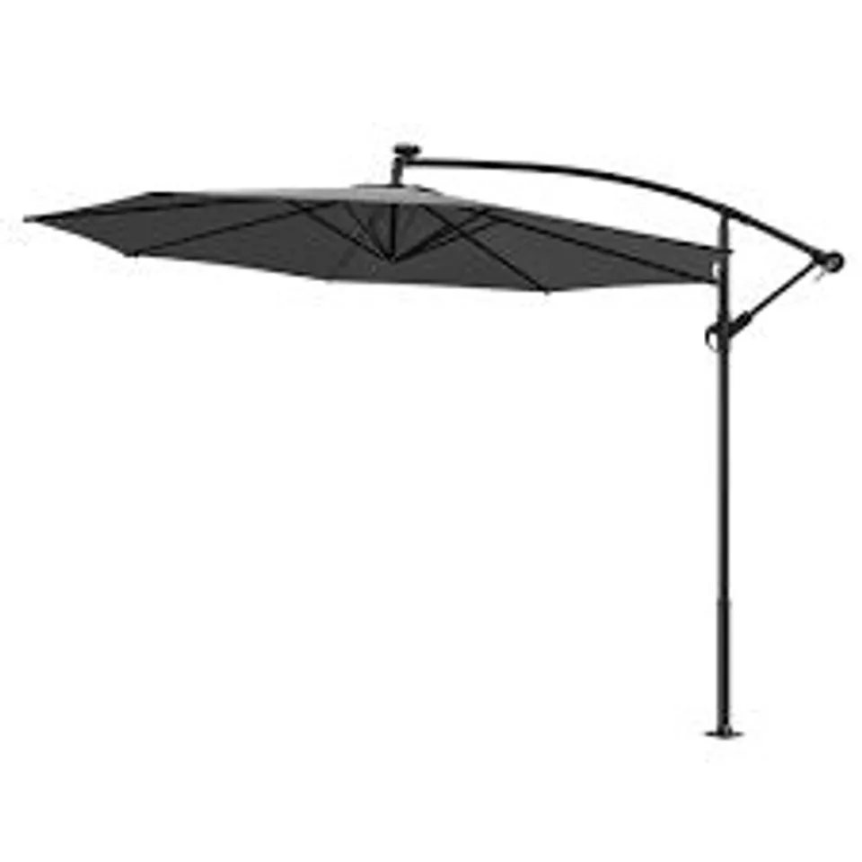 BOXED LIVING AND HOME BREEINS DARK GREY LED UMBRELLA PARASOL 2.6M WITH BASE - LG0928 + LG0534 (2 BOXES)