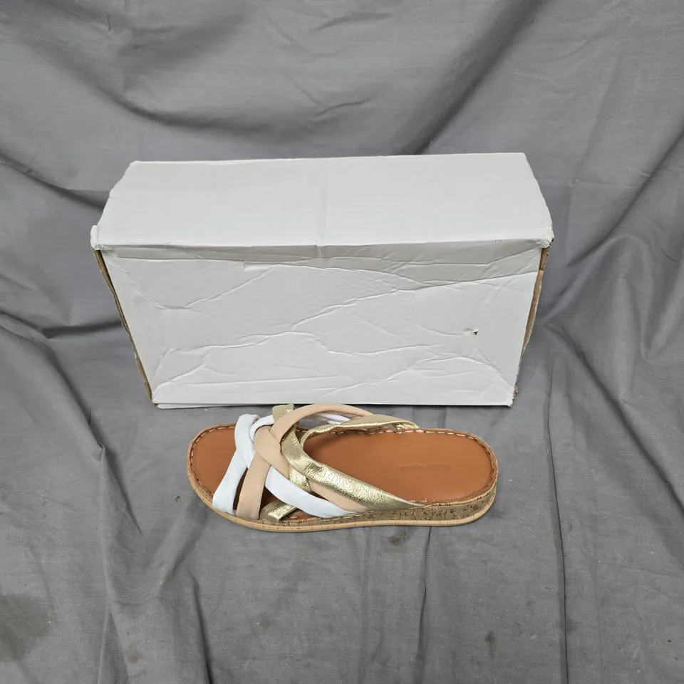 HUSH PUPPY WOMEN'S STRAPPY SANDALS – WHITE, BEIGE & GOLD –  BOXED - SIZE EUR 40 