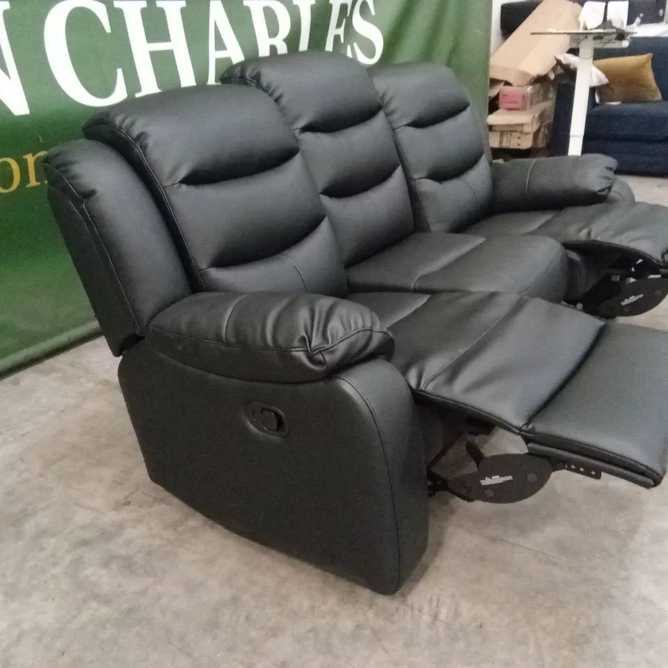 ROTHBURY LUXURY FAUX LEATHER HIGH BACK 3 SEATER MANUAL RECLINER SOFA - BLACK RRP £729