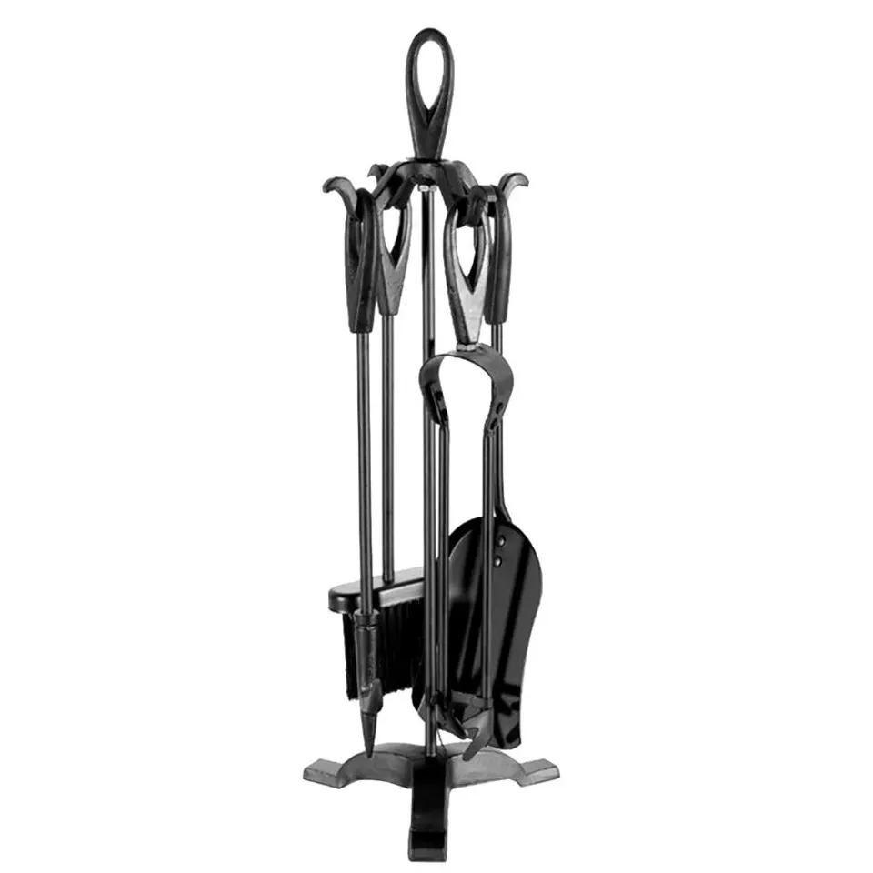 BOXED NEO BLACK FIREPLACE FIRESIDE SET FIRE TOOL ACCESSORIES STORAGE RACK