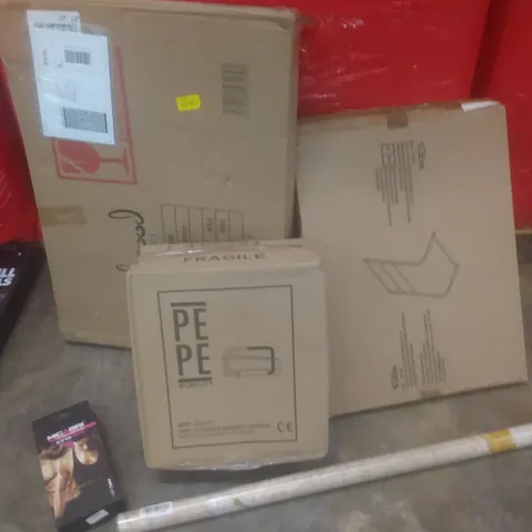 PALLET OF ASSORTED ITEMS INCLUDING WAIST TRIMMER, TOSCANA MIRROR, TOILET RISER,