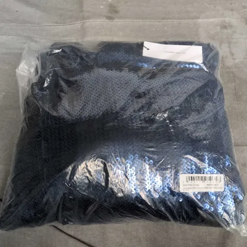 BAGGED PETITE SEQUIN POWER MESH LACE UP DETAIL LONG SLEEVE JUMPSUIT IN NAVY - XS