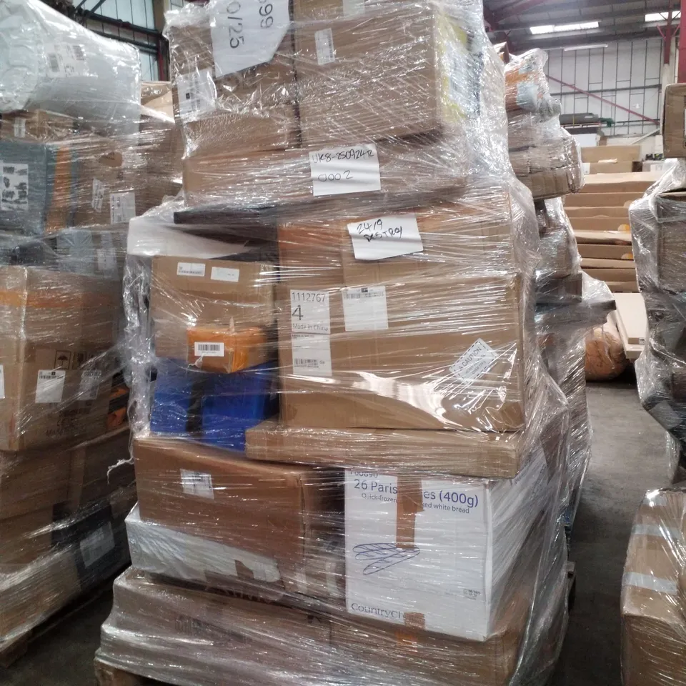 PALLET CONTAINING ASSORTED PRODUCTS INCLUDING TV WALL MOUNT, TOILET SEAT, 30M DOUBLE SCOOTER EXTENSION REEL & MANUAL PUMPING UNIT