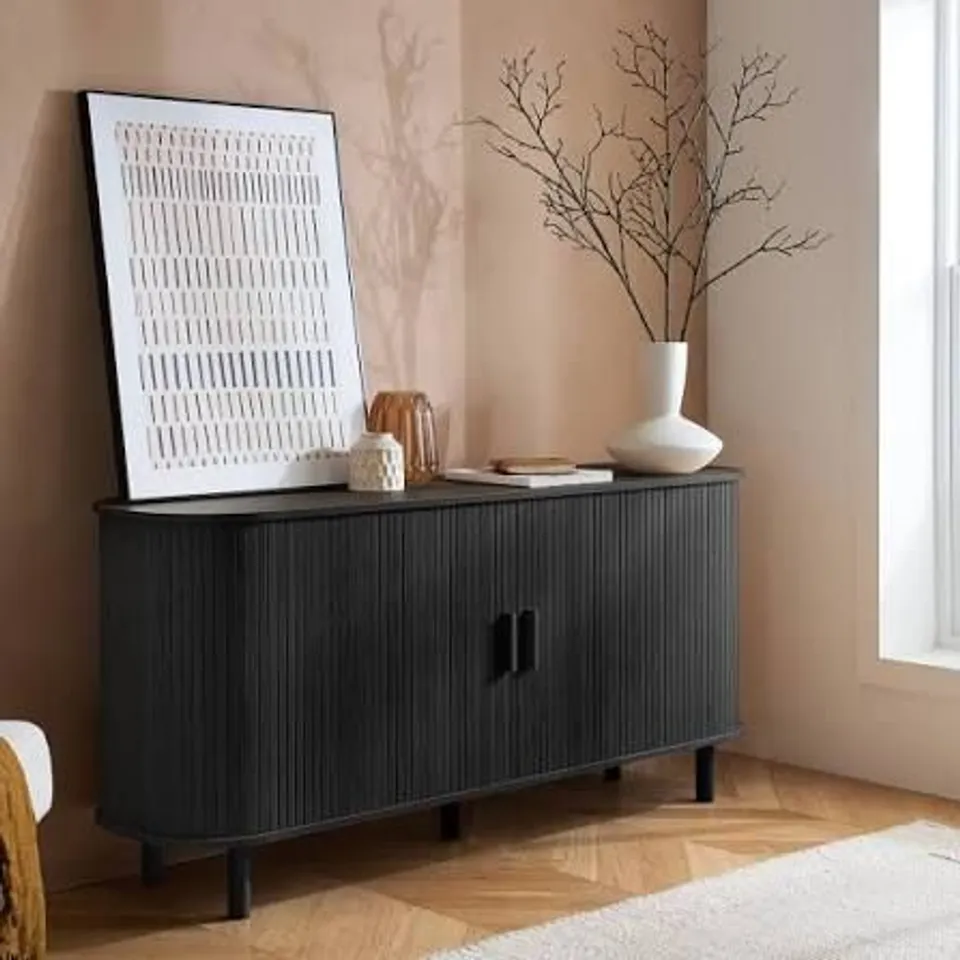 BOXED BIRLEA AXEL BLACK 2 DOOR FLUTED SIDEBOARD (2 BOXES)
