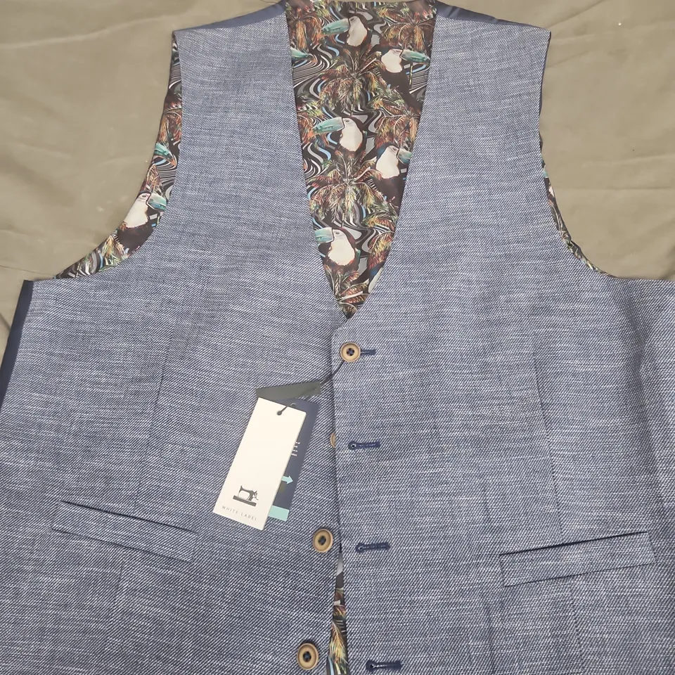 WHITE LABEL MEN'S WAISTCOAT (VEST) – UK 42R, BLUE TEXTURED FABRIC WITH TROPICAL LINING
