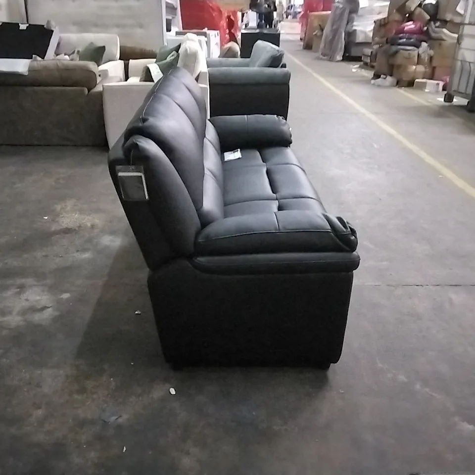 DESIGNER BLACK FAUX LEATHER ALBION FIXED 3 SEATER SOFA  RRP £699