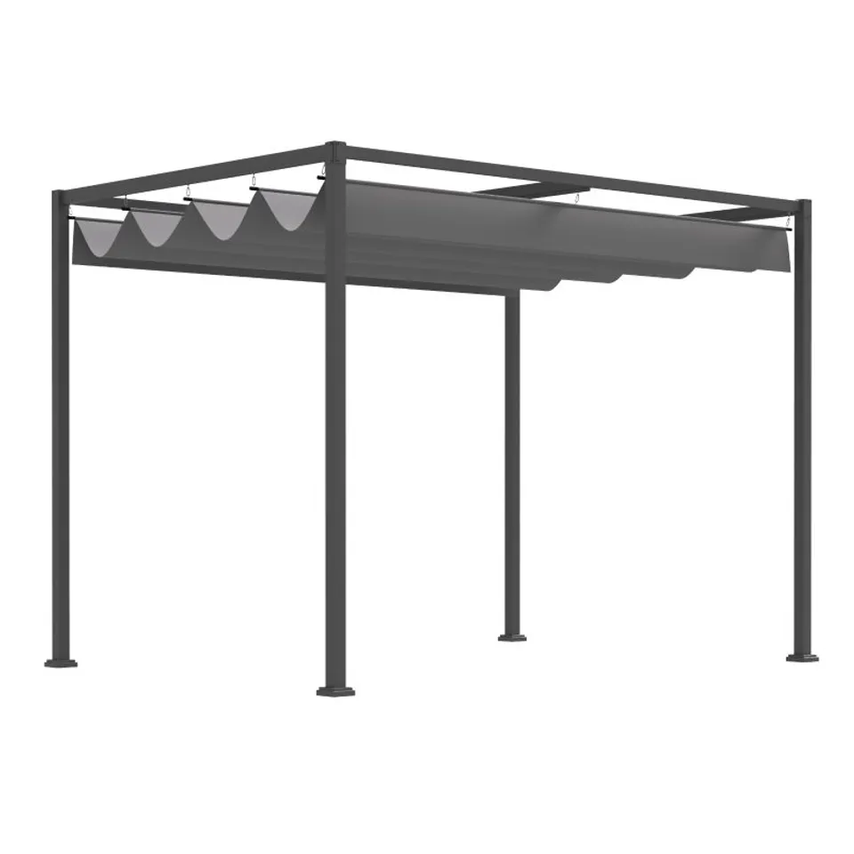 BOXED OUTSUNNY 3 X 2M METAL OUTDOOR PERGOLA WITH RETRACTABLE ROOF, OUTDOOR GAZEBO CANOPY SHELTER WITH DRAINAGE HOLES FOR GARDEN, PATIO, LAWN, GREY (1 BOX)