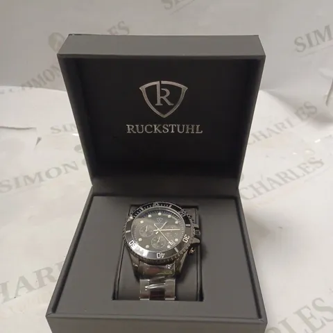 MENS RUCKSTUHL CHRONOGRAPH 8829 WATCH – BLACK DIAL - STAINLESS STEEL STRAP – 3ATM WATER RESISTANT – DATE FUNCTION