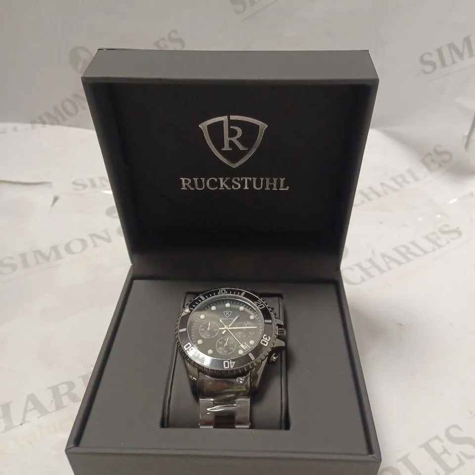 MENS RUCKSTUHL CHRONOGRAPH 8829 WATCH – BLACK DIAL - STAINLESS STEEL STRAP – 3ATM WATER RESISTANT – DATE FUNCTION