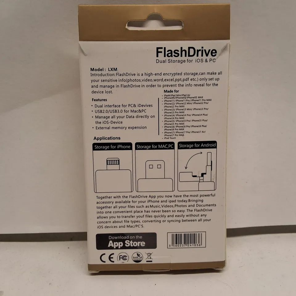 FLASHDRIVE DUAL STORAGE FOR IOS & PC