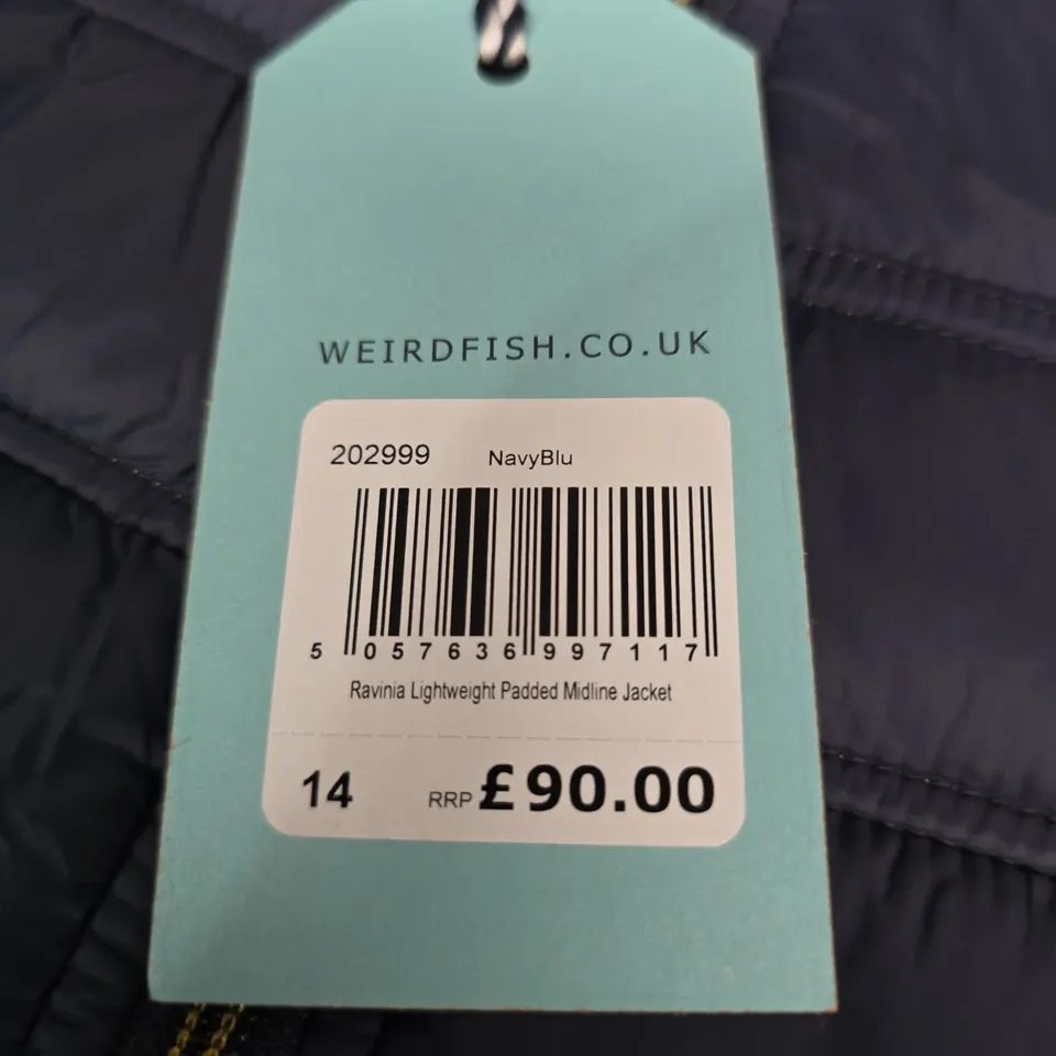 WEIRD FISH RAVINA LIGHTWEIGHT PADDED MIDLINE JACKET – NAVY, UK 14