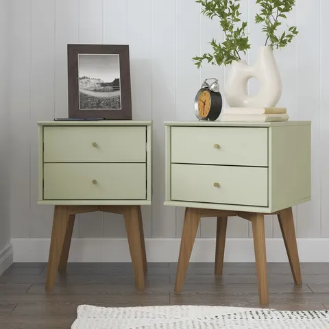 BOXED ABBY CORDA 2 DRAWER BEDSIDE TABLE - IVORY/EURO OAK (1 BOX)