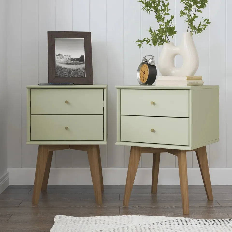 BOXED ABBY CORDA 2 DRAWER BEDSIDE TABLE - IVORY/EURO OAK (1 BOX)