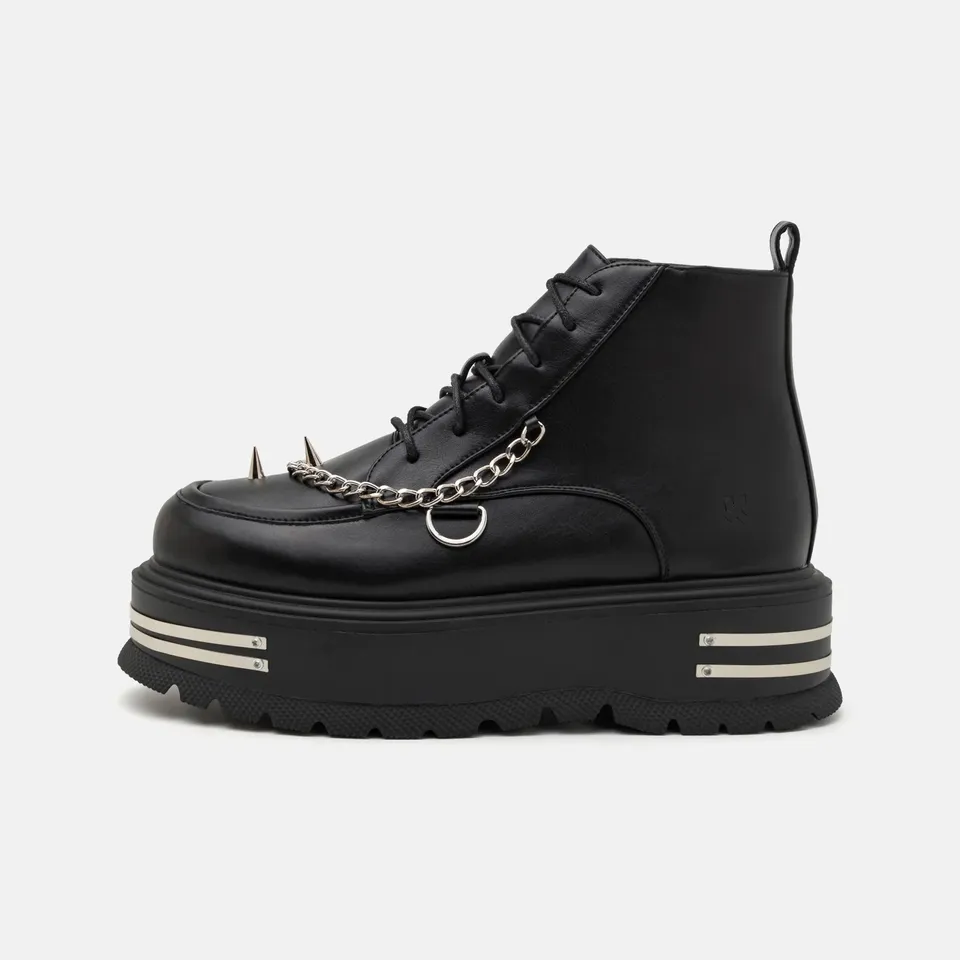 BOXED KOI THE SILENCE MENS PLATFORM GRUNGE BOOTS BLACK SIZE UK 8