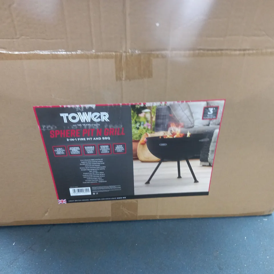 BOXED TOWER SPHERE PIT N GRILL 2-IN-1 FIRE PIT & BBQ
