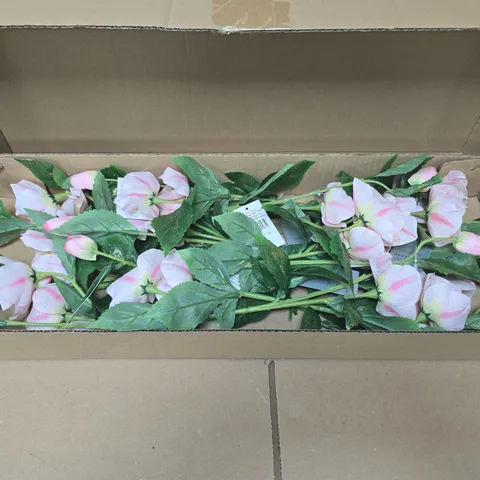 BOX OF APPROXIMATELY 12 GISELA GRAHAM PINK GLITTER FAUX FLOWER ARRANGEMENTS