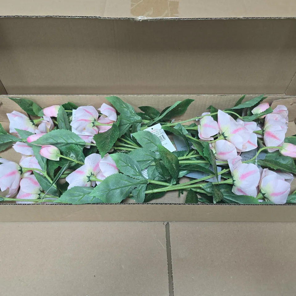 BOX OF APPROXIMATELY 12 GISELA GRAHAM PINK GLITTER FAUX FLOWER ARRANGEMENTS