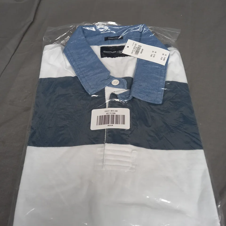 BAGGED ABERCROMBIE AND FTCH COLOR BLOCK POLO SHIRT SIZE M