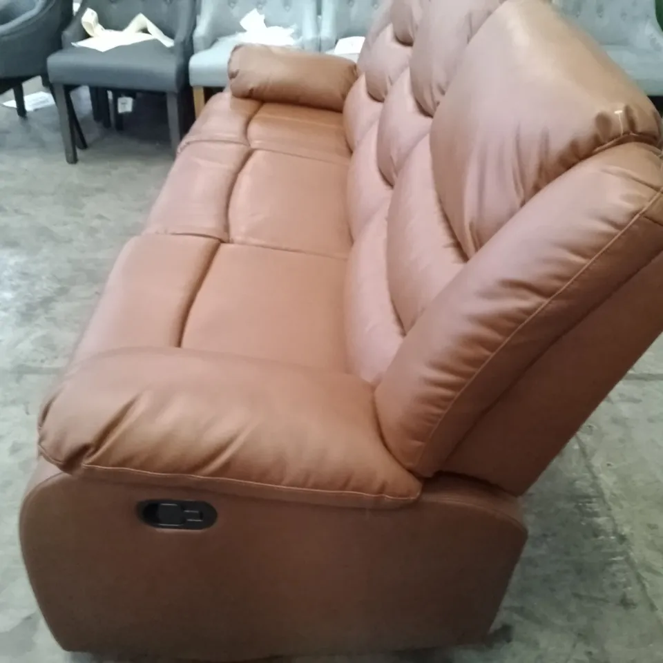 QUALITY DESIGNER 3 SEATER MANUAL RECLINER SOFA - BROWN LEATHER