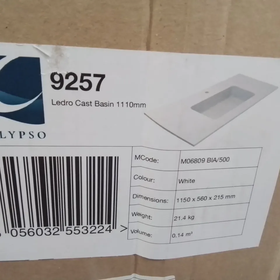 BOXED AS NEW CALYPSO LEDRO CAST BASIN IN WHITE - 1150X560X215MM