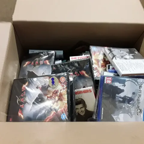 LOT TO CONTAIN APPROXIMATELY 30 MEDIA ITEM LIKE GAMES DVDS AND CDS 