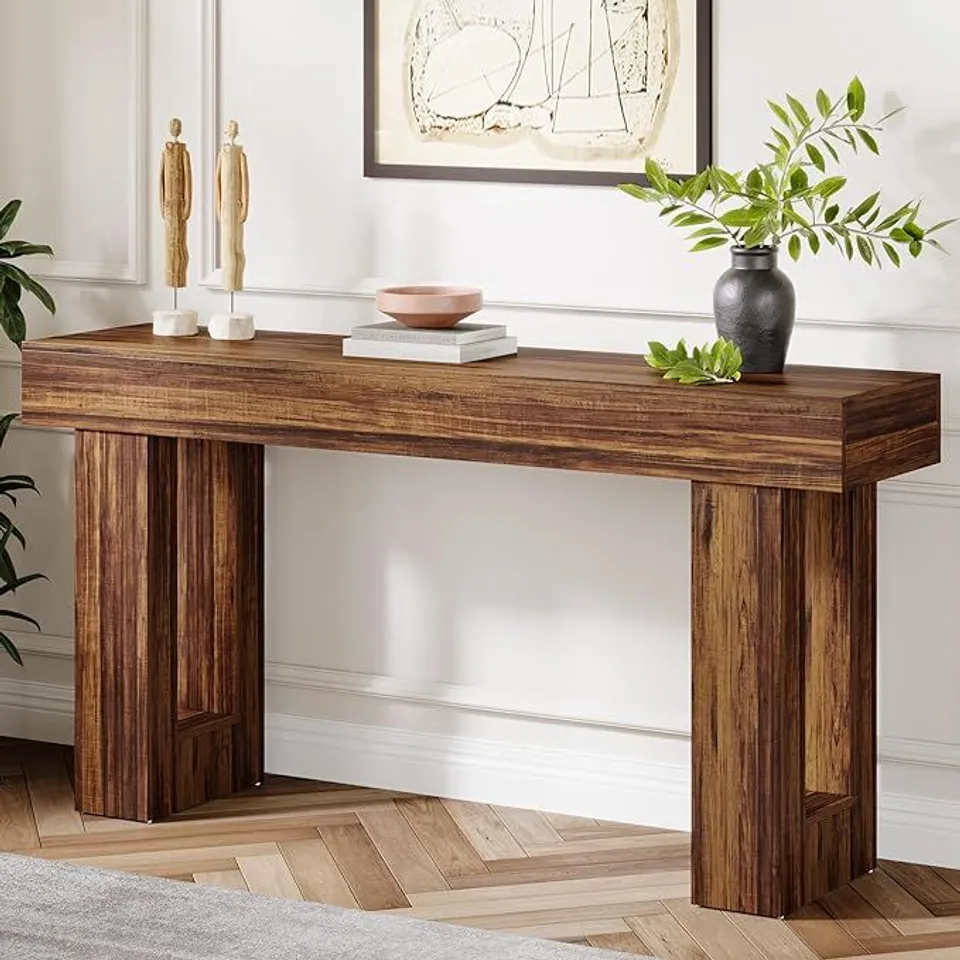 BOXED TRIBESIGNS FARMHOUSE 63-INCH LONG NARROW CONSOLE TABLE, RUSTIC BROWN