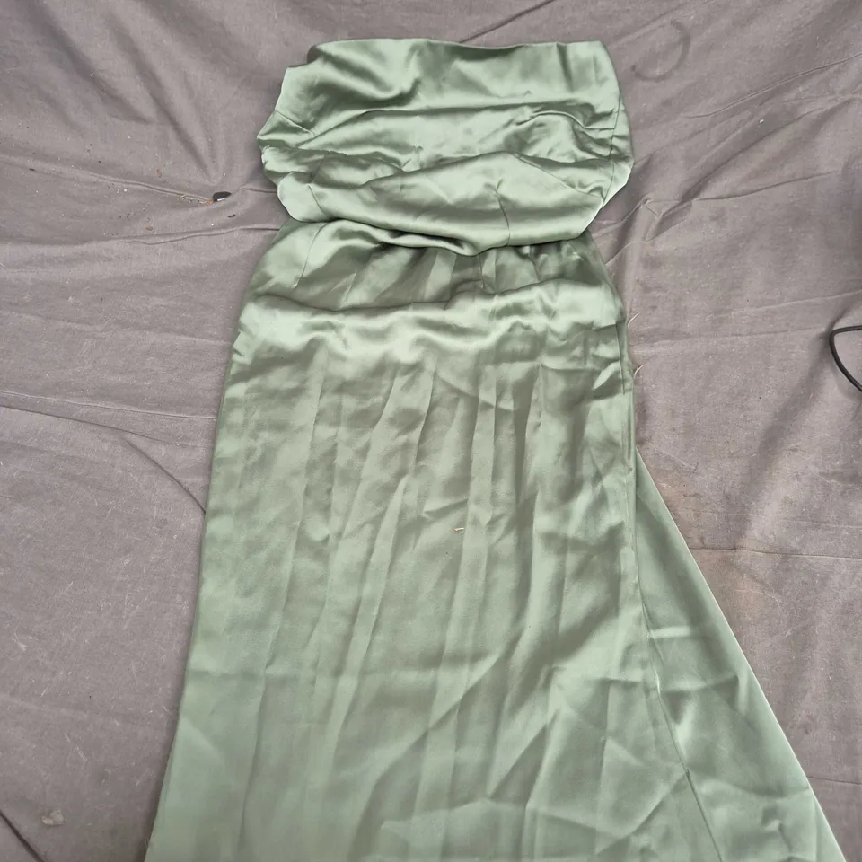 MISSPAP BRIDESMAID DRESS – PREMIUM SATIN BANDEAU OVERLAY, SAGE - SIZE 8