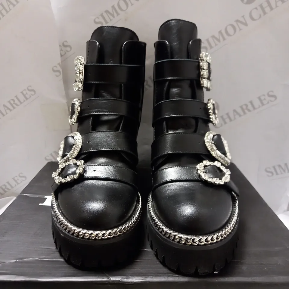 DUNE LONDON PAGOLA BLACK ANKLE BOOTS - SIZE 5