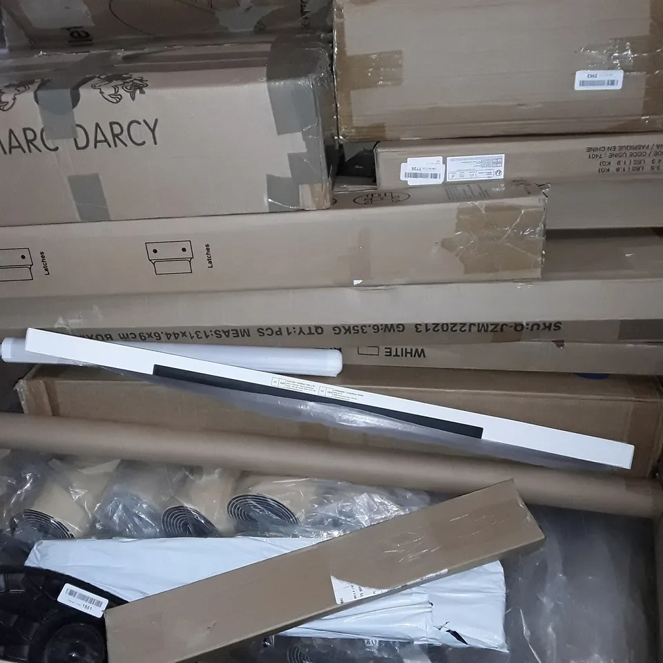 UNPROCESSED PALLET OF ASSORTED ITEMS TO INCLUDE HARD ARM CAMPING CHAIR, SHOE BOXES, YOGA MATS AND TOILET SEATS