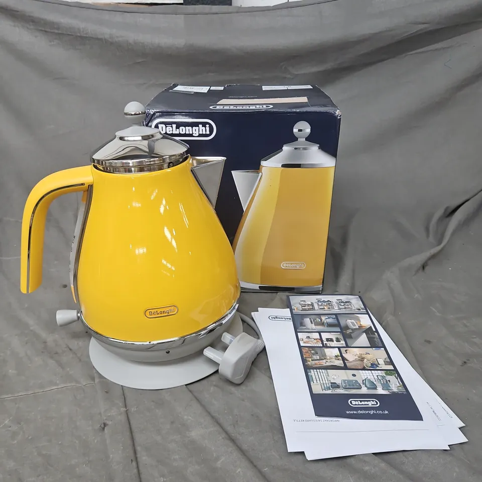 BOXED DELONGHI ICONA CAPITALS ELECTRIC KETTLE 1.7L IN MUSTARD