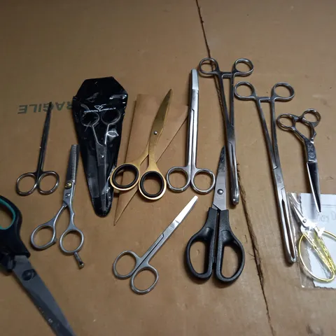 LOT OF 12 ASSORTED PAIRS OF SCISSORS AND TONGS