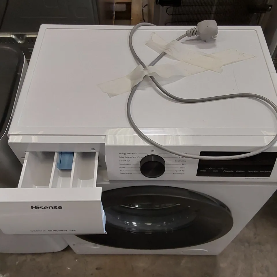 HISENSE FREESTANDING 6KG WASHING MACHINE IN WHITE WFQP6012EVM - UNPROCESSED RAW RETURN