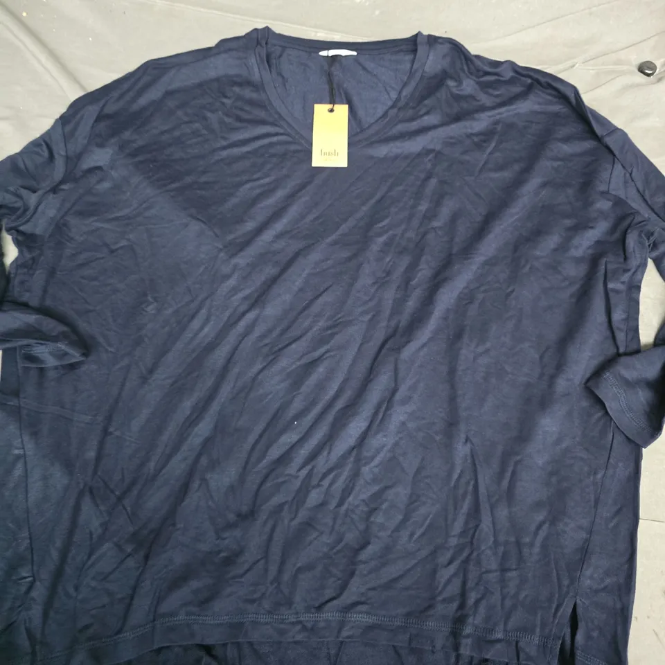 HUSH V-NECK WIDE JERSEY TOP IN MIDNIGHT - UK MEDIUM