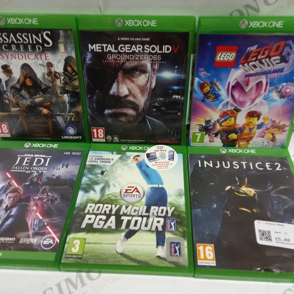 LOT OF 6 ASSORTED XBOX ONE GAMES TO INCLUDE METAL GEAR SOLID 5 AND JEDI FALLEN ORDER