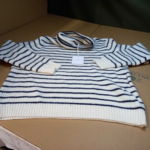 IN APRIL 1986 NAVY/STRIPE POLO NECK JUMPER