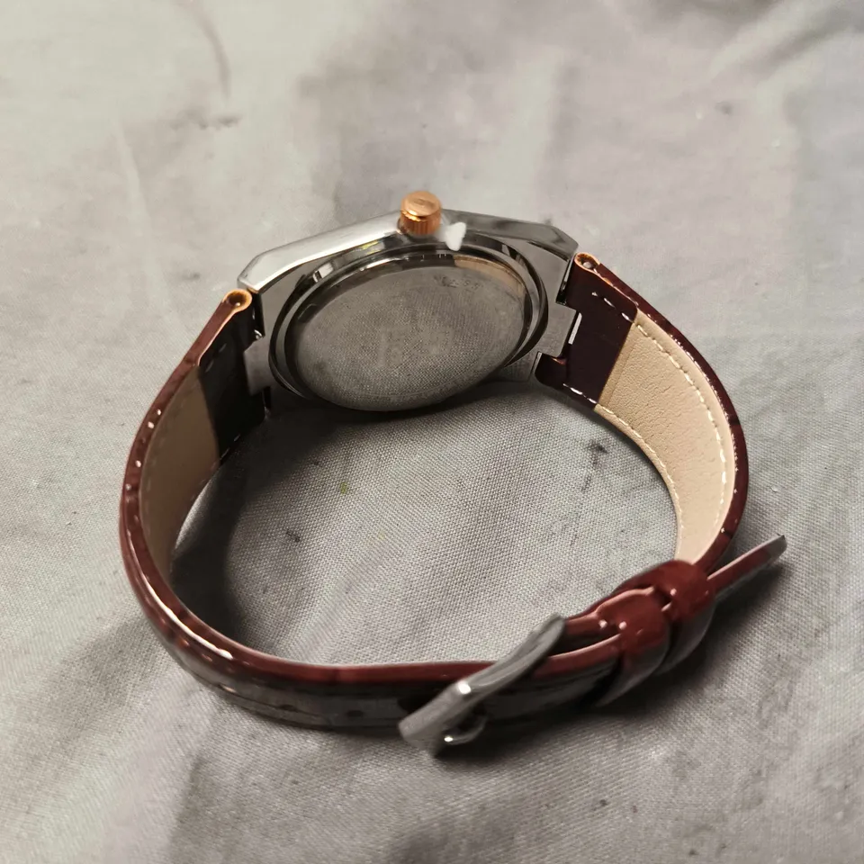 MENS ERNEST FERDINAND WATCH – DAY DATE CALENDAR DIAL – LEATHER STRAP 