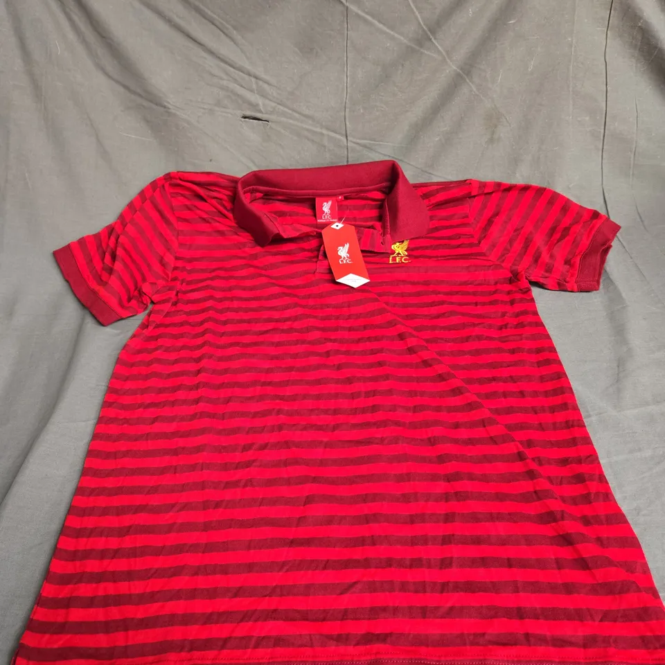 LIVERPOOL FC STRIPED POLO SHIRT IN RED MULTI SIZE M