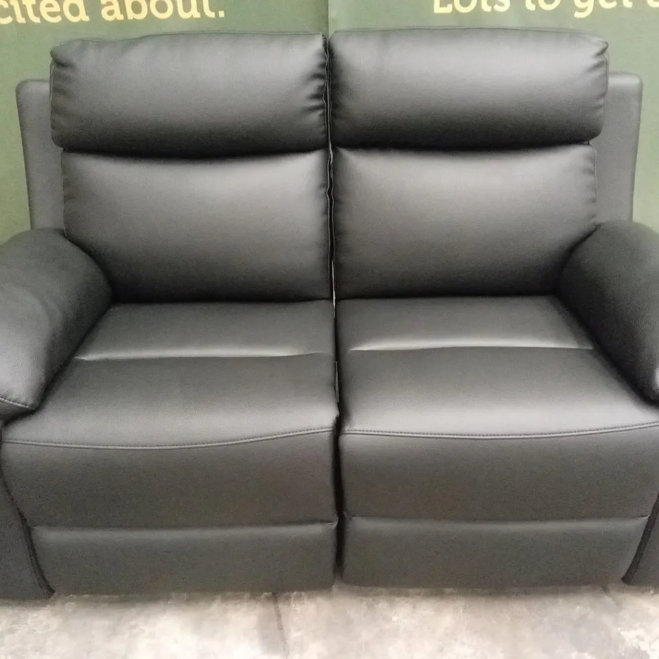 EDISON 2 SEATER LUXURY FAUX LEATHER MANUAL RECLINER SOFA - BLACK RRP £649