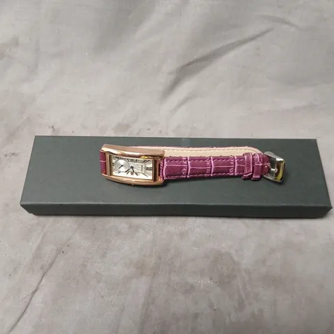 STOCKWELL RECTANGULAR WRISTWATCH โ ROSE GOLD-TONE CASE WITH PURPLE CROC-EFFECT STRAP
