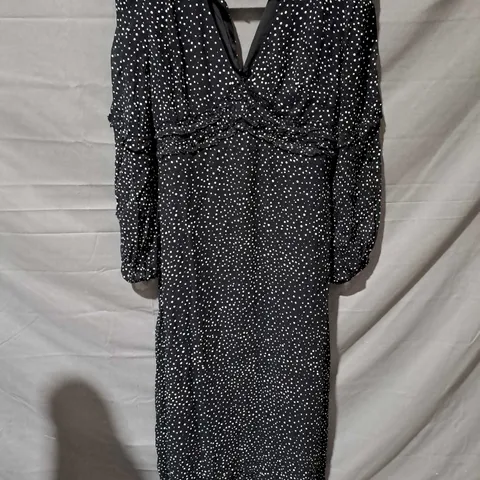DOROTHY PERKINS SPOT CHIFFON V-NECK MIDAXI DRESS IN BLACK - SIZE16