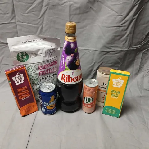 ELEVEN ASSORTED PRODUCTS TO INCLUDE; SIMPLY COOK RECIPE KITS, MYPROTEIN SYRUP, J2O SPRITZ AND RIBENA